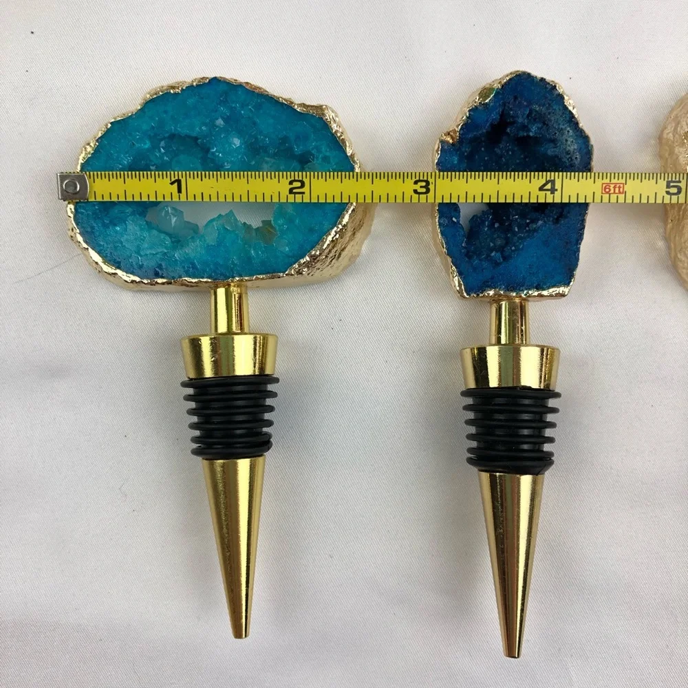 Blue Crystal Quartz Druzy Geode gold plated wine bottle stopper topper stone - Picture 10 of 11